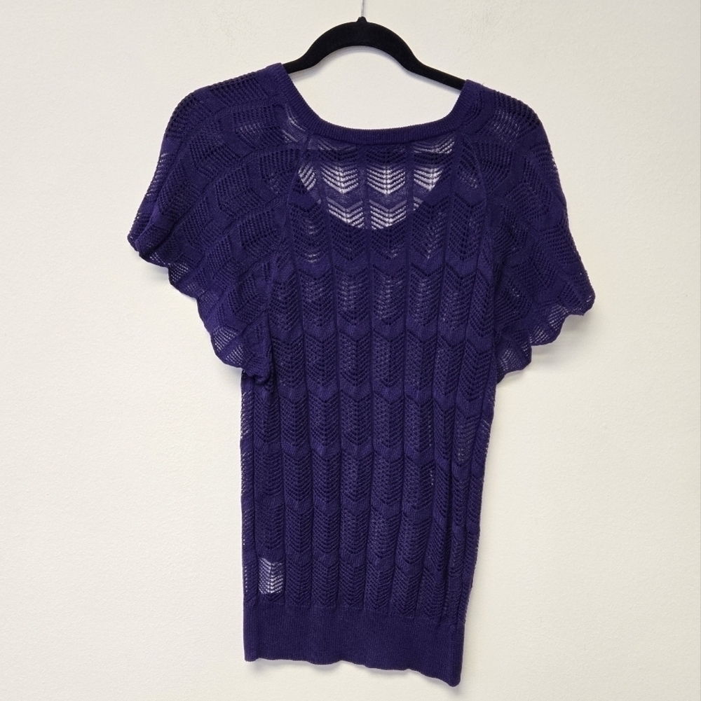 Evan Picone Lace Knit Sheer top Purple M - Picture 2 of 6
